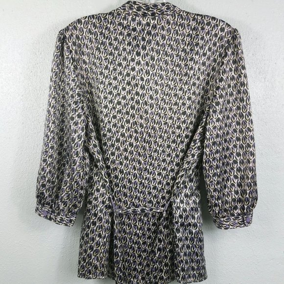 Worthington Women's Purple & Silver Tie Back Bishop Sleeve Shirt Top Blouse - Picture 10 of 16